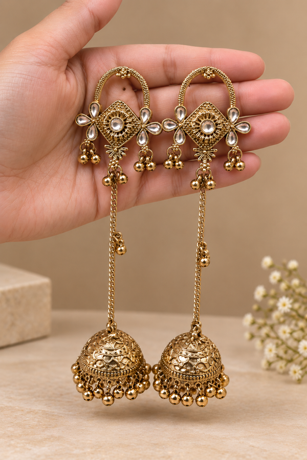 Royal Kundan Long Jhumka Earrings | Elegant Ethnic Earrings for Women
