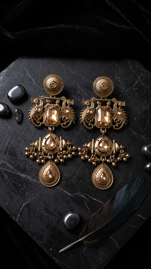 Royal Peacock Gold-Tone Statement Earrings | Elegant Ethnic Earrings for Women