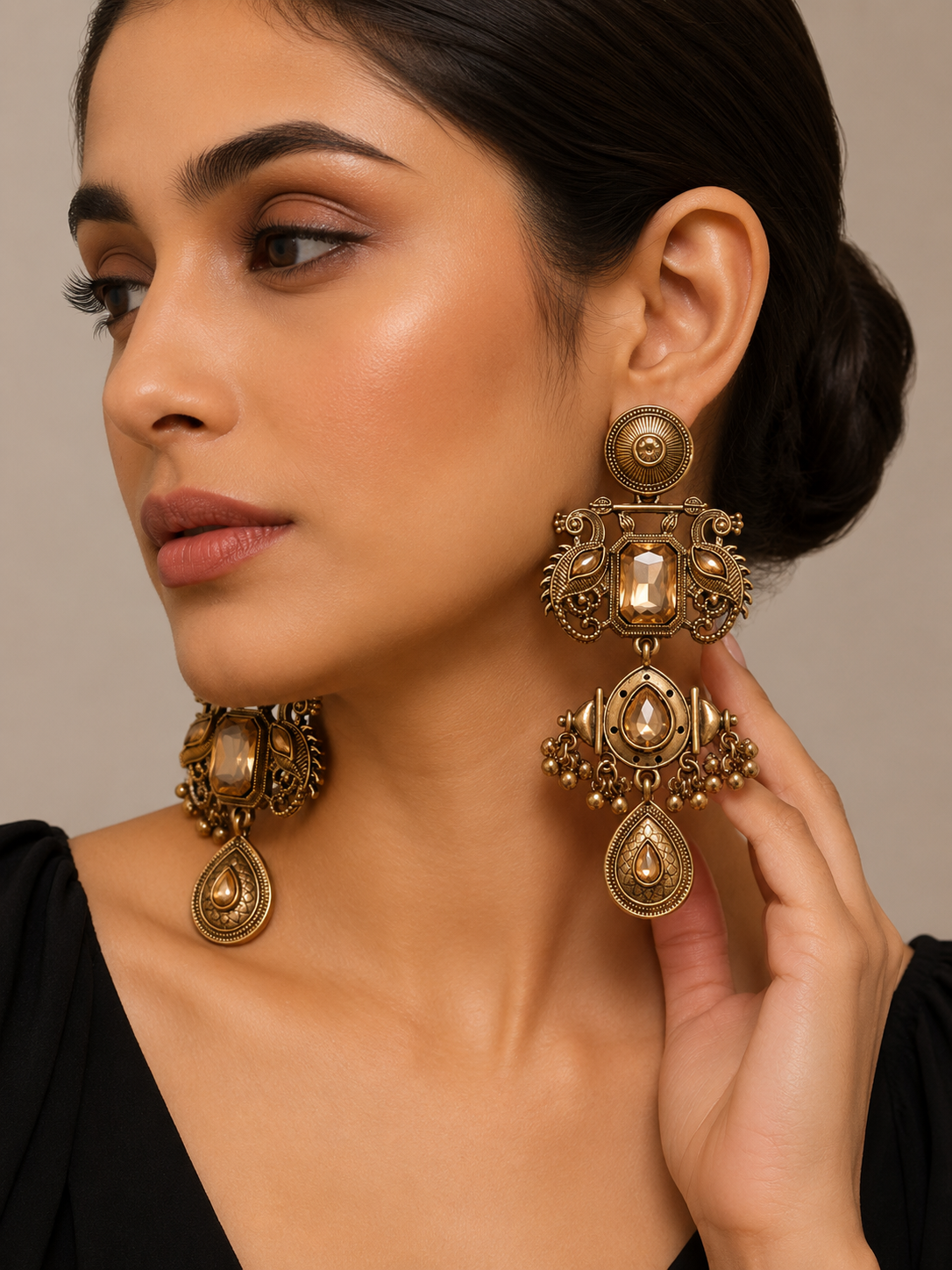 Royal Peacock Gold-Tone Statement Earrings | Elegant Ethnic Earrings for Women