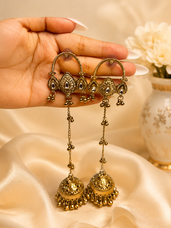 Royal Kundan Long Jhumka Earrings | Elegant Ethnic Earrings for Women