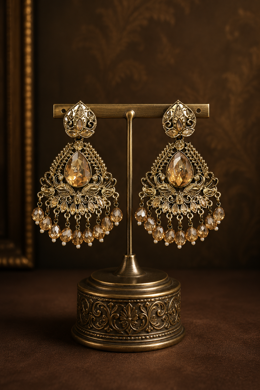 Royal Amber Drop Earrings | Elegant Ethnic Earrings for Women