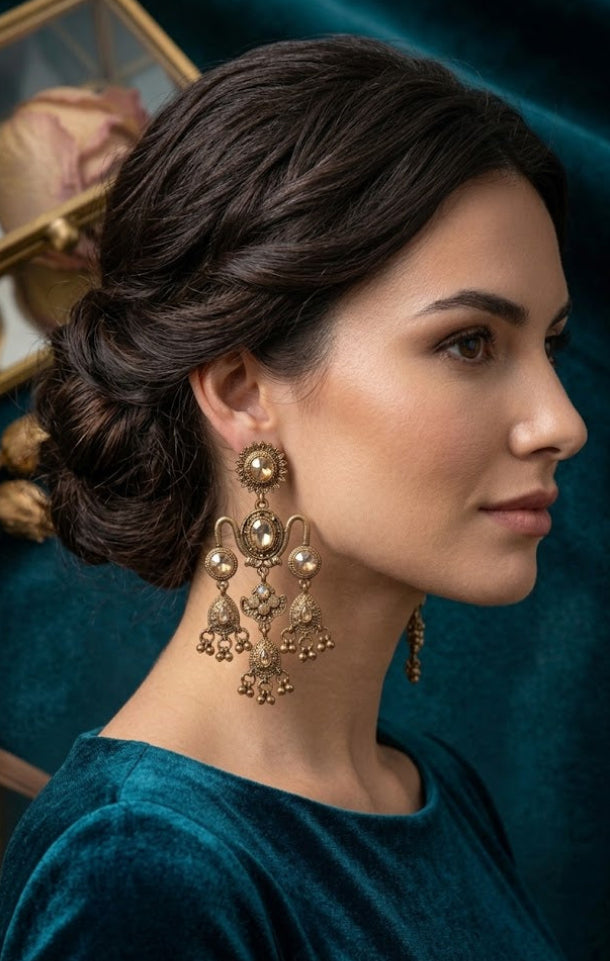 The Anushri Empress Heritage Drops | Elegant Ethnic Earrings for Women