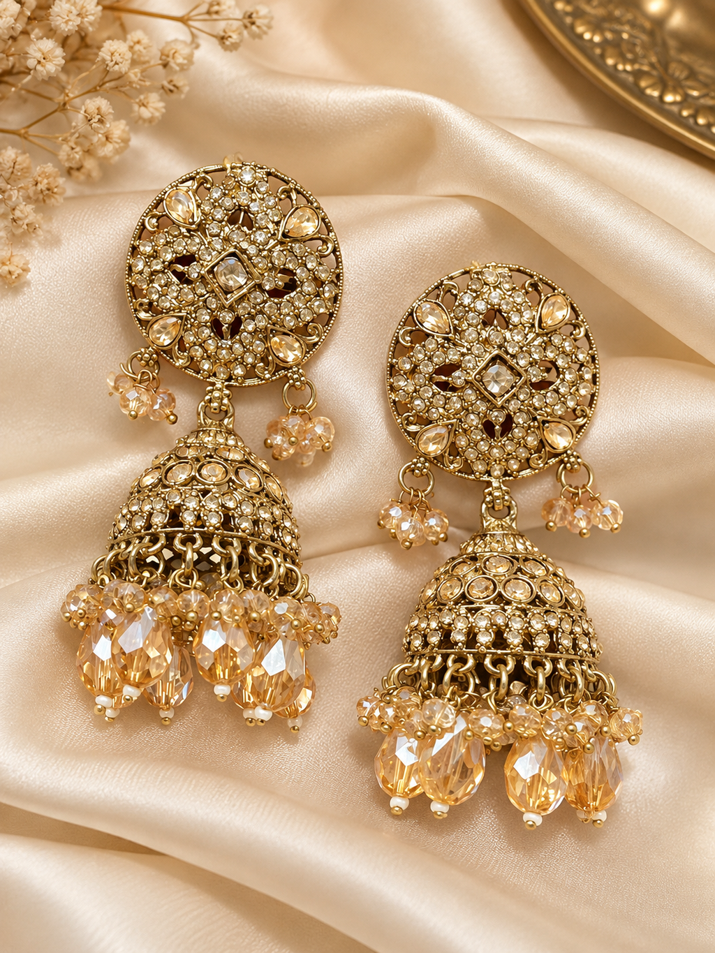 Golden Radiance Kundan Jhumkas | Elegant Ethnic Earrings for Women