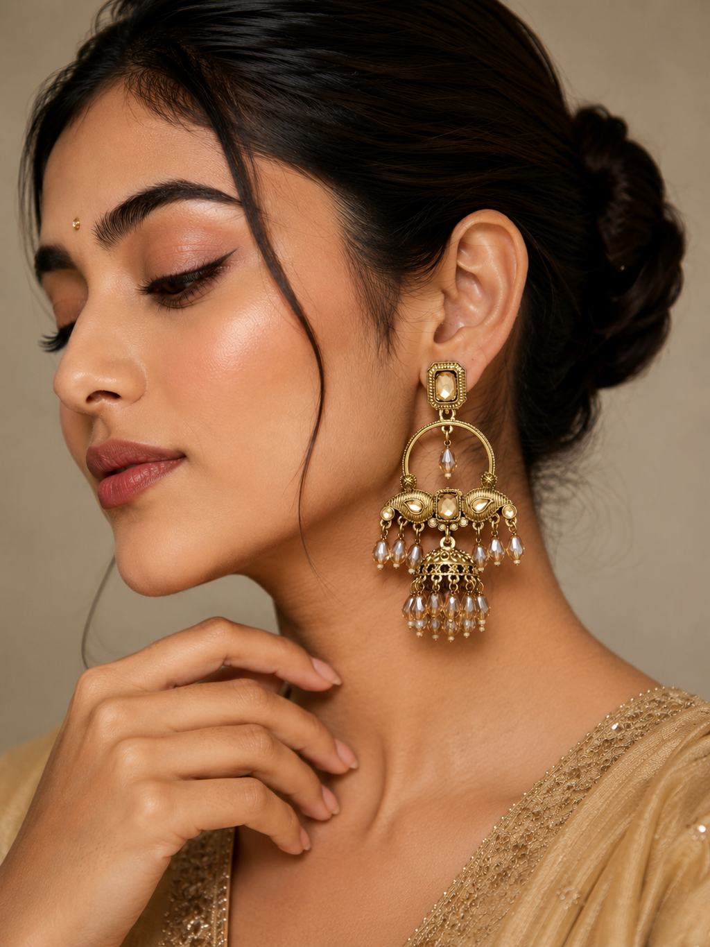 Mayura Vintage Chandbali Jhumkas | Elegant Chandbali Earrings for Women