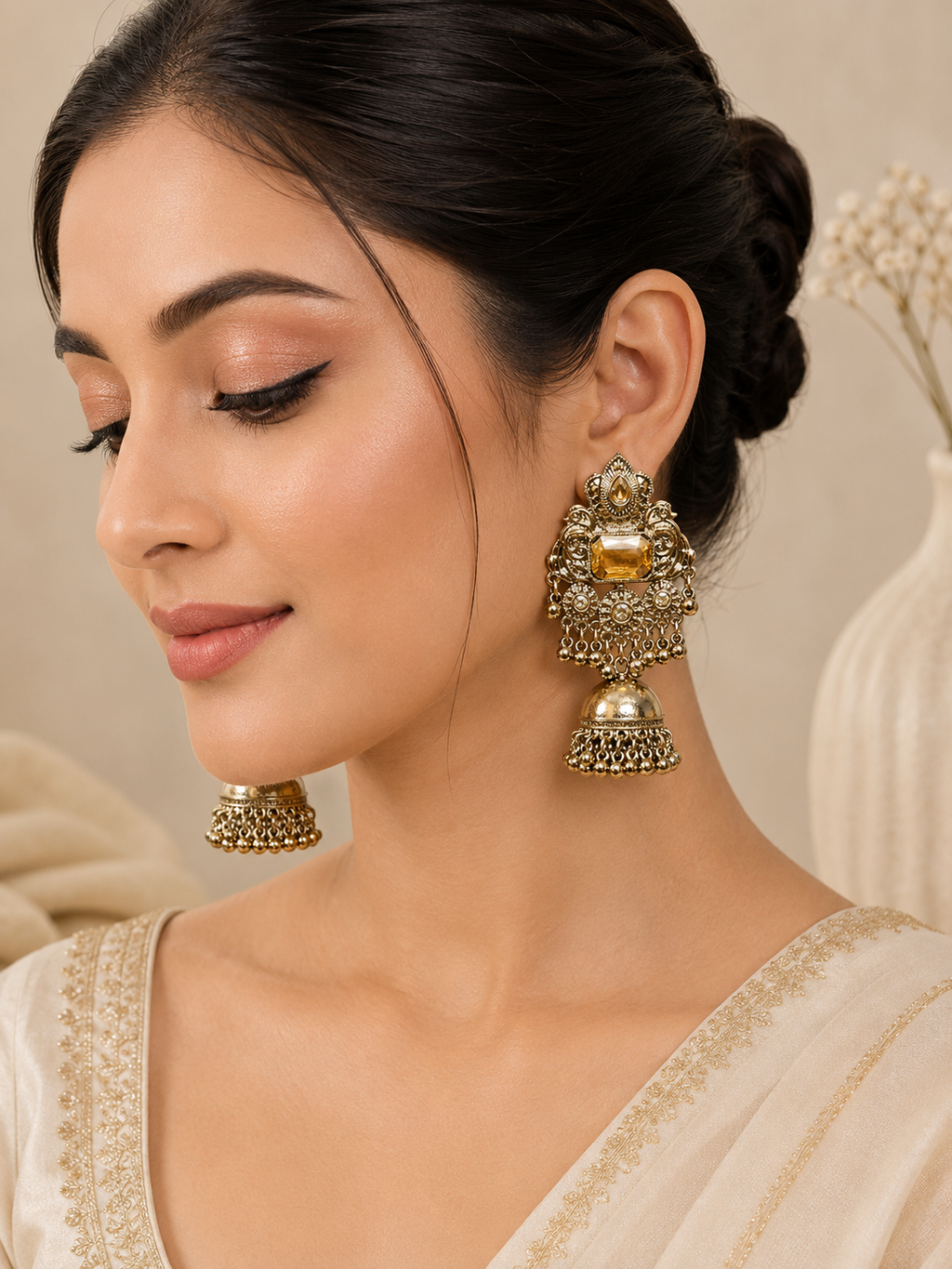 Royal Kundan Tassel Jhumka | Elegant Kundan Earrings for Women