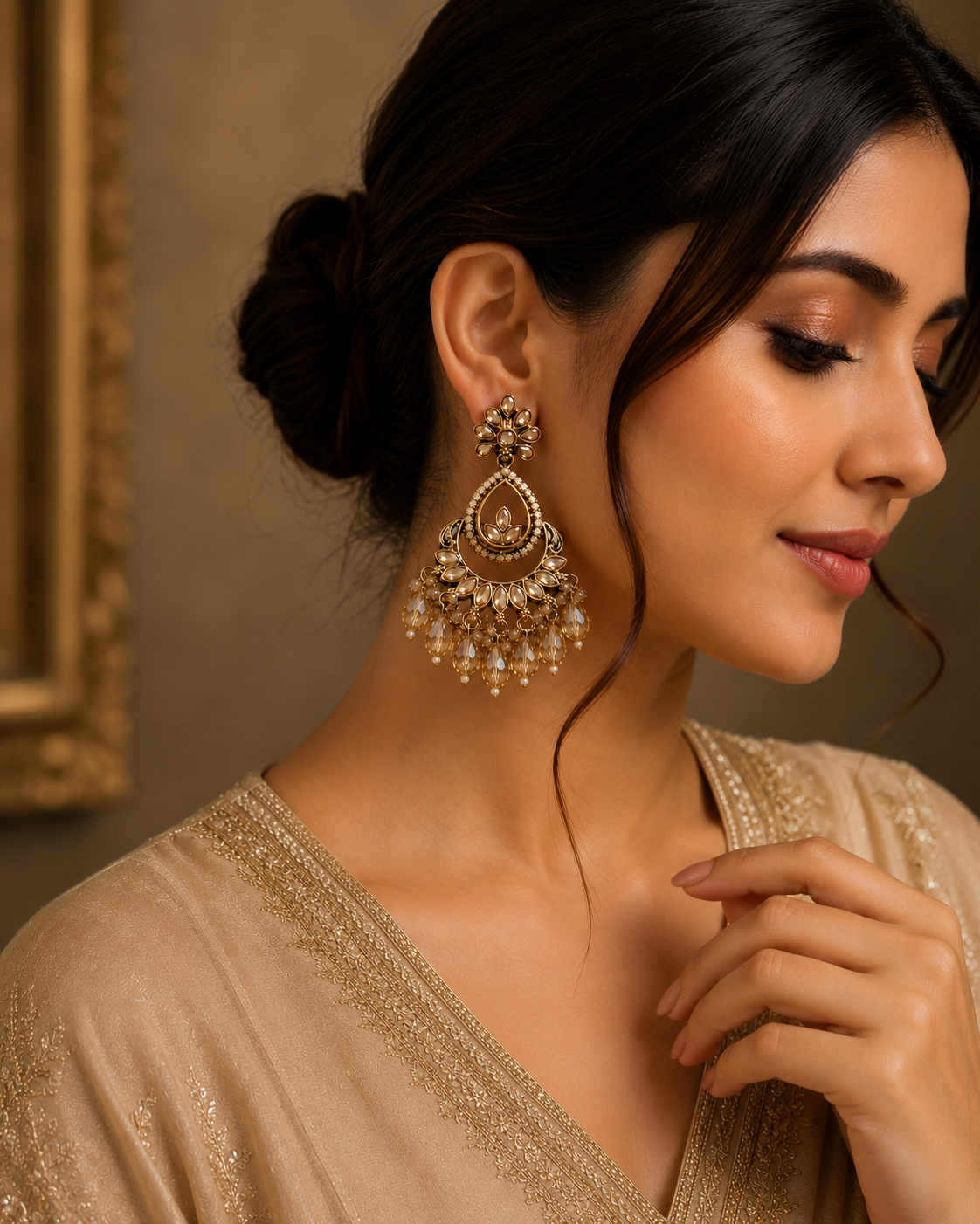 Anushri Chandelier Crystal Earrings | Elegant Ethnic Earrings for Women