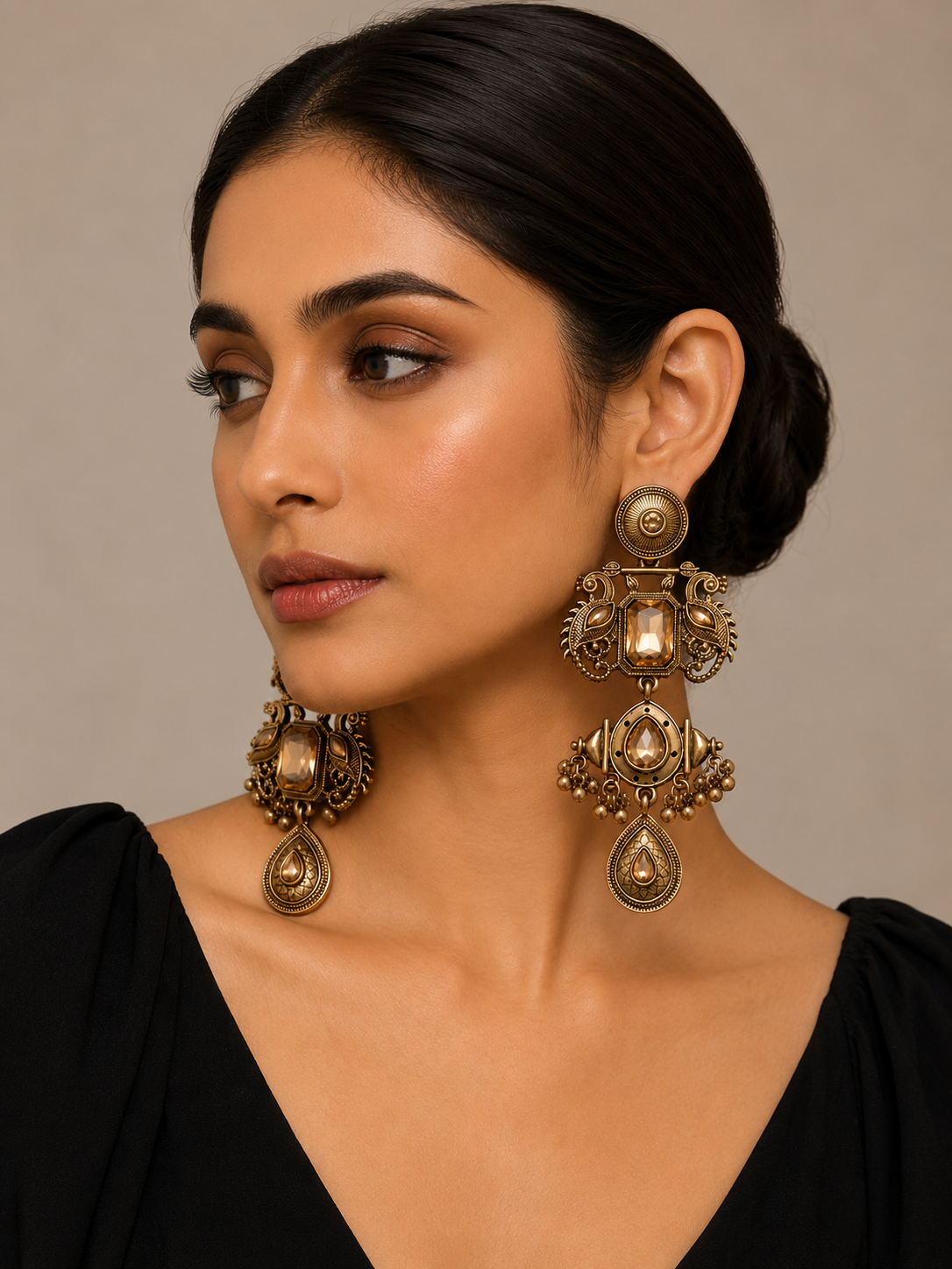 Royal Peacock Gold-Tone Statement Earrings | Elegant Ethnic Earrings for Women