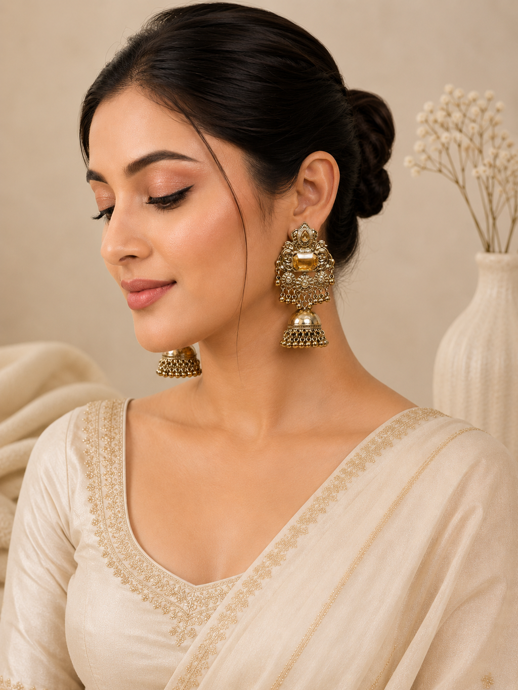 Royal Kundan Tassel Jhumka | Elegant Kundan Earrings for Women