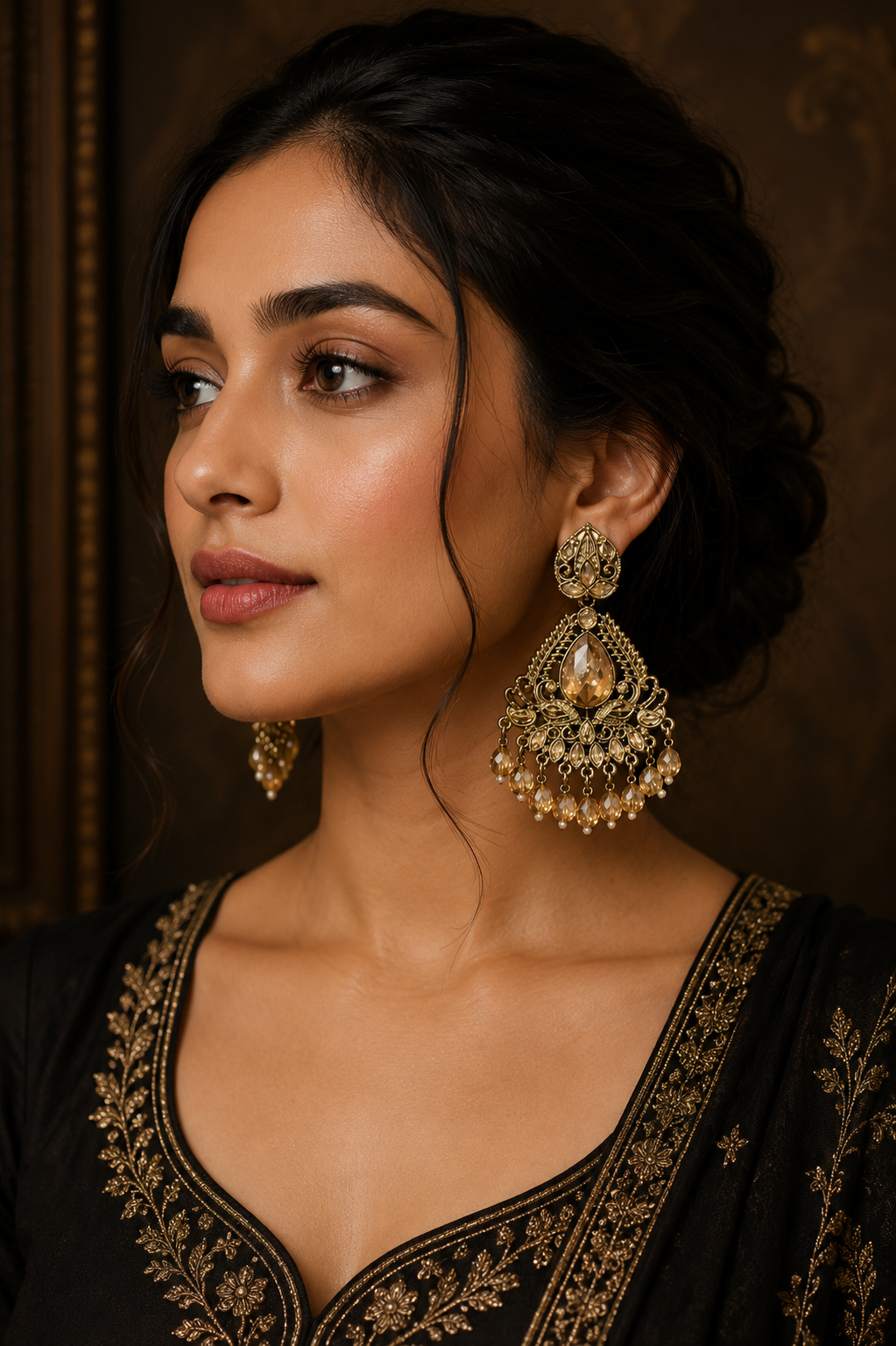 Royal Amber Drop Earrings | Elegant Ethnic Earrings for Women