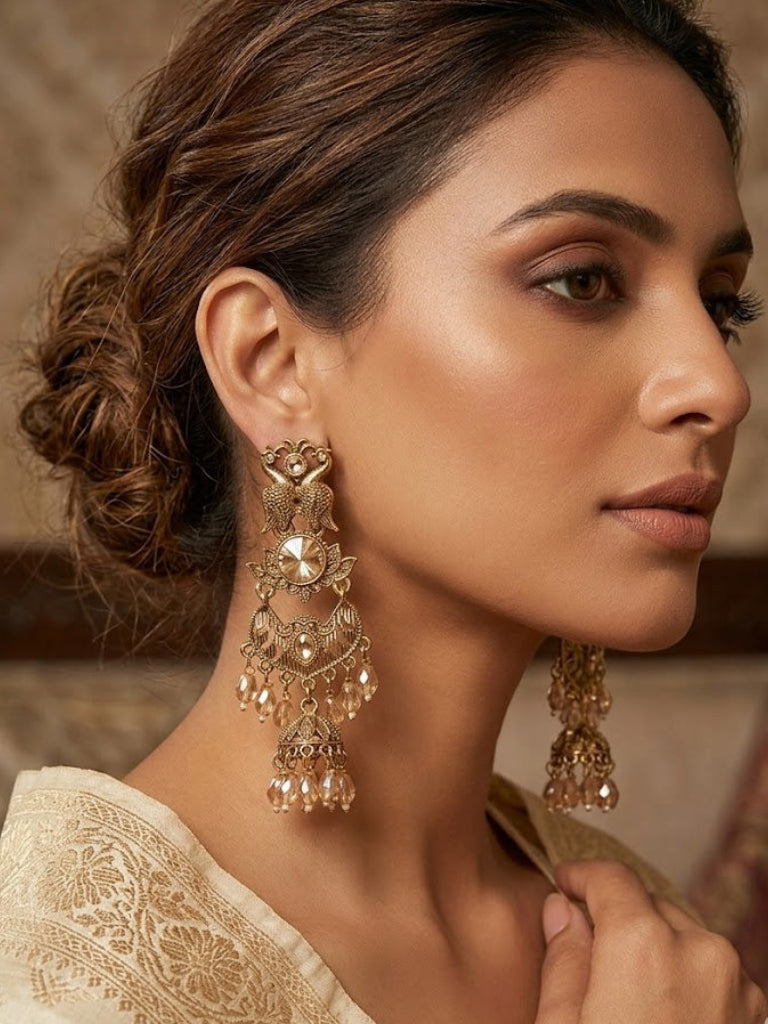 Aura Peacock Statement Jhumkas | Peacock Earrings for Women