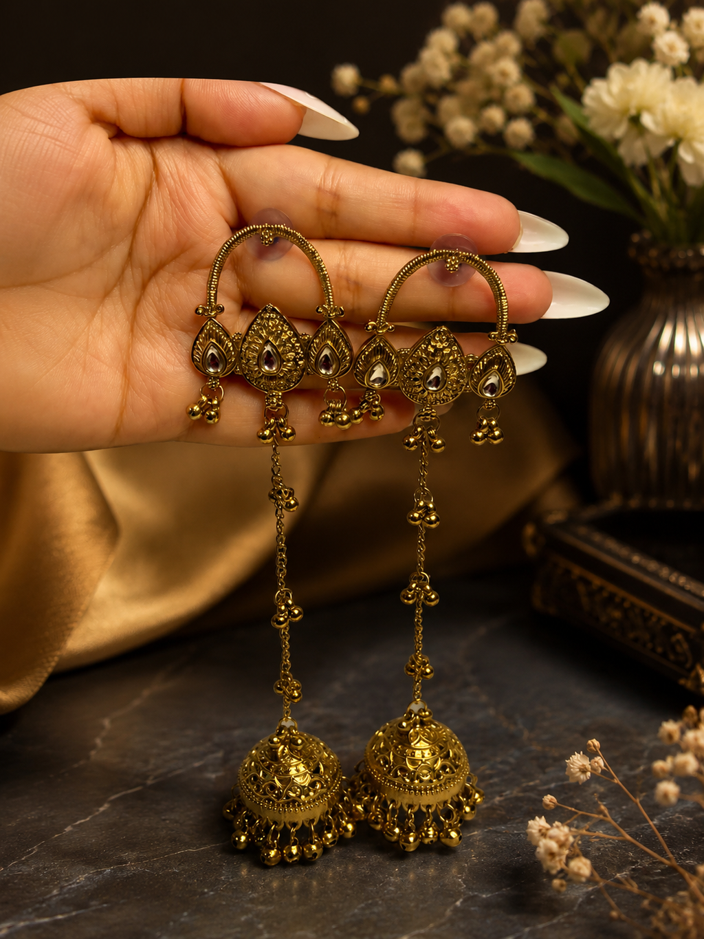 Royal Kundan Long Jhumka Earrings | Elegant Ethnic Earrings for Women