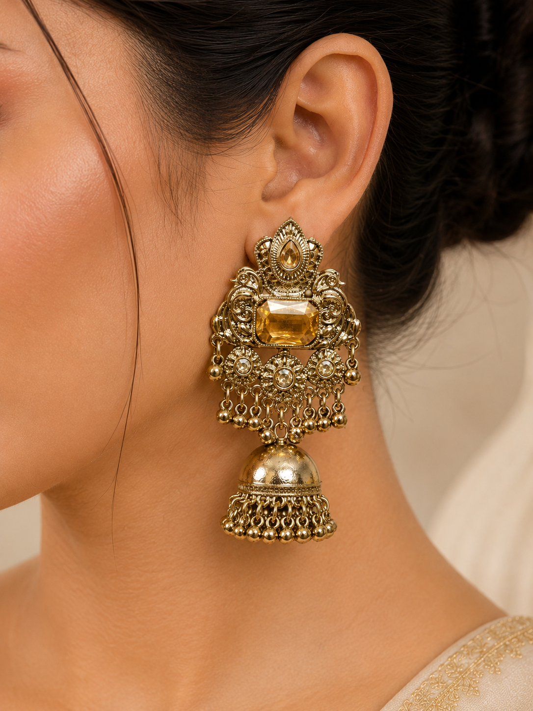 Royal Kundan Tassel Jhumka | Elegant Kundan Earrings for Women