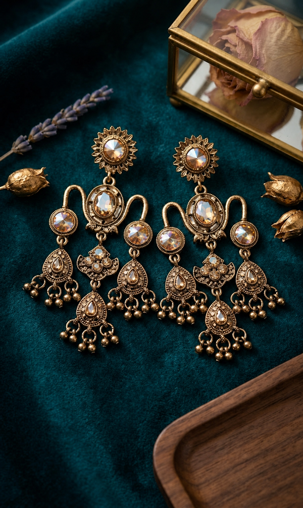 The Anushri Empress Heritage Drops | Elegant Ethnic Earrings for Women