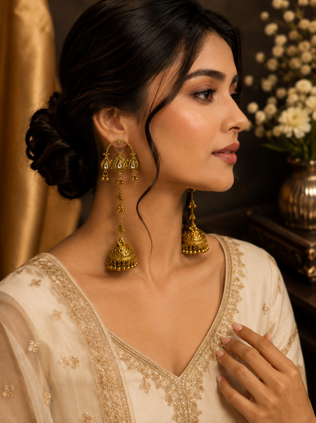 Royal Kundan Long Jhumka Earrings | Elegant Ethnic Earrings for Women
